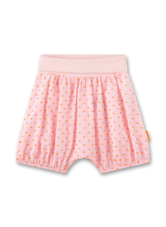 Sommershorts für kleine Mädchen im Baby- und Kleinkindalter in Rosa mit eingewebten Knötchen in Orange von Sanetta Pure