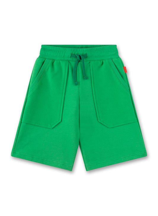Coole Jungen-Shorts mit großen, aufgesetzten Fronttaschen in einem kräftigen Grün von Sanetta Pure.