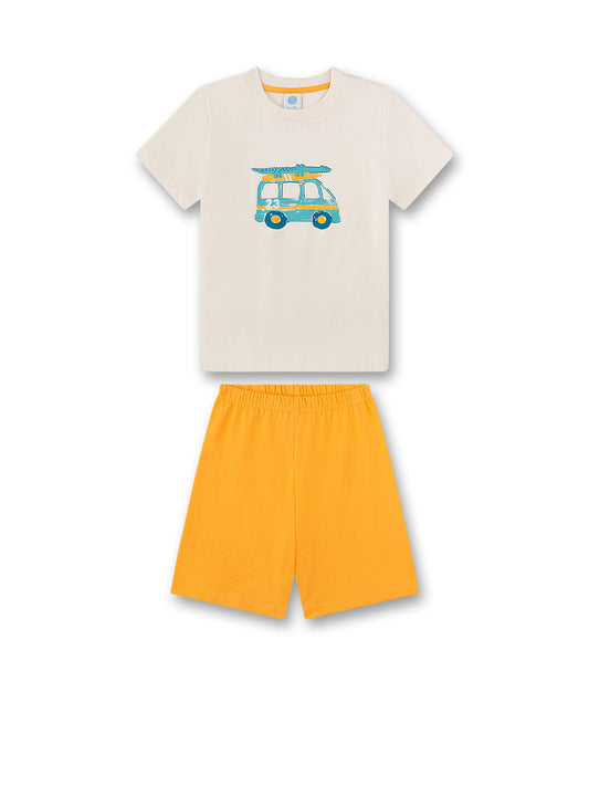 Cooler kurzer Schlafanzug für Jungen von Sanetta mit einem launigen Kroko-Print auf dem Shirt.