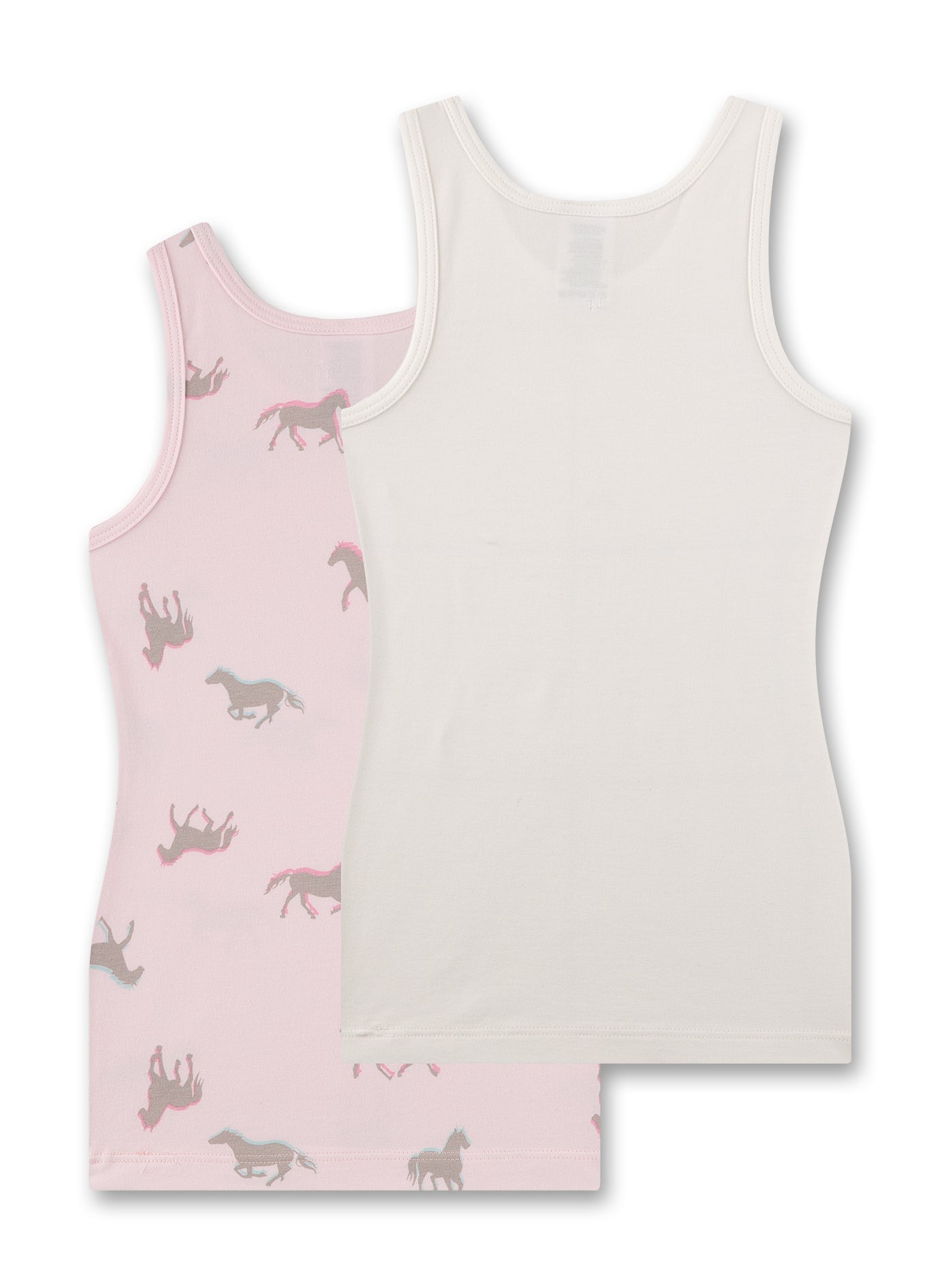 Doppelpack aus zwei Unterhemden in Rosa und Off-White für kleine Pferdefreundinnen von Sanetta