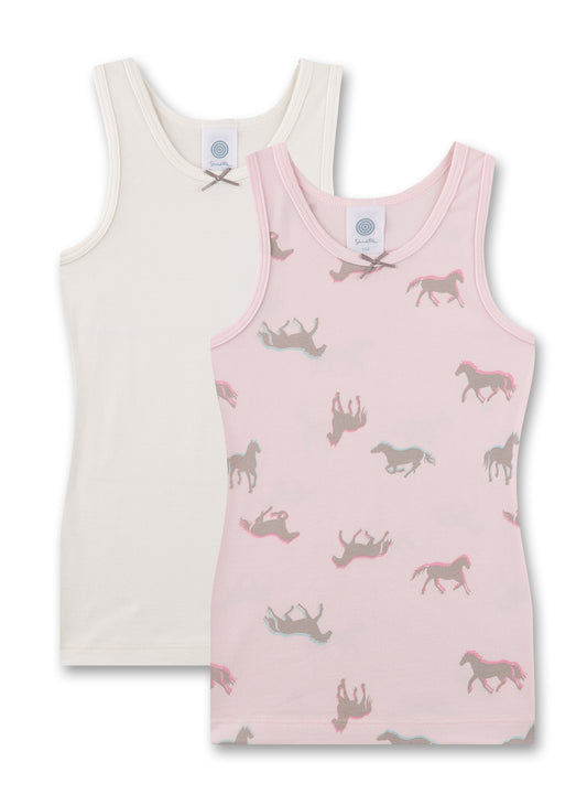 Doppelpack aus zwei Unterhemden in Rosa und Off-White für kleine Pferdefreundinnen von Sanetta