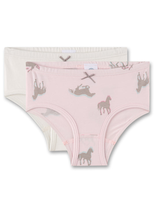 Doppelpack bestehend aus zwei Hipslips&nbsp;in Rosa und Off-White für kleine Pferdefreundinnen von Sanetta