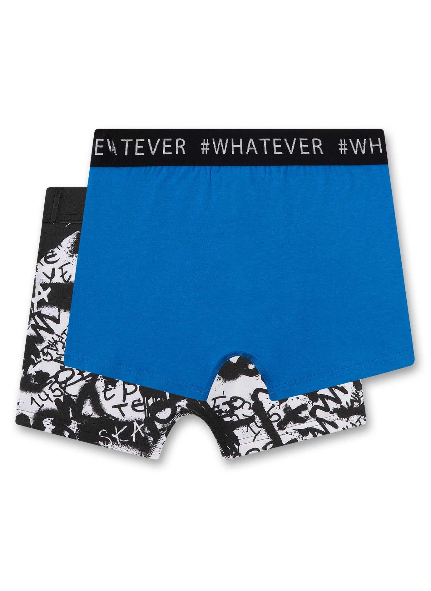 Coole Hipshorts im Doppelpack für Jungen mit jugendlichem Graffiti-Alloverprint und in Blau von Sanetta