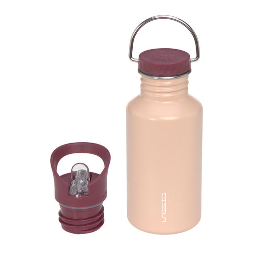 Die rose Edelstahl Kinder Trinkflasche (500 ml) ist bruchfest, BPA-Frei und auslaufsicher. Sie eignet sich für stille, lauwarme sowie kühle Getränke. Zwei verschiedene Trinkverschlüsse inklusive. Ergonomische Form.