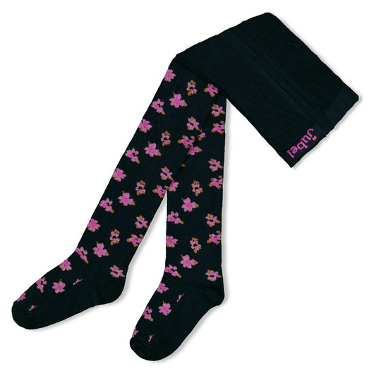 Strumpfhose schwarz mit Blumen in pink